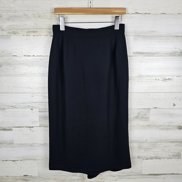 Valentino Miss V Italian Midi Skirt Sz 10 Black Vintage Designer Classic Career - Picture 1 of 13